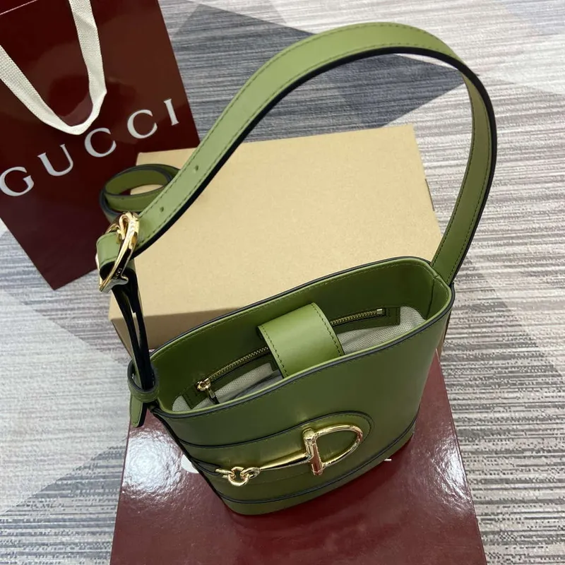 Gucci 833665 Gucci 73 Small Bucket Bag Green Leather
