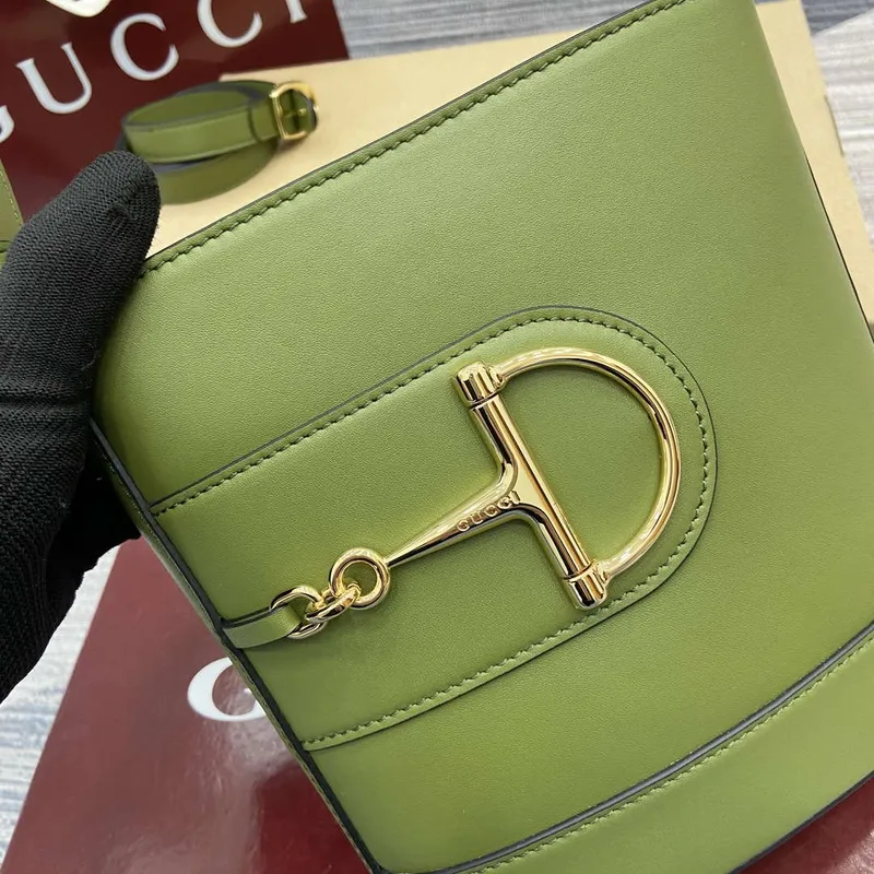 Gucci 833665 Gucci 73 Small Bucket Bag Green Leather