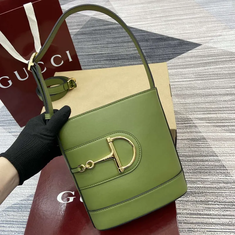 Gucci 833665 Gucci 73 Small Bucket Bag Green Leather