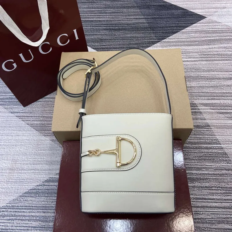 Gucci 833665 Gucci 73 Small Bucket Bag White Leather