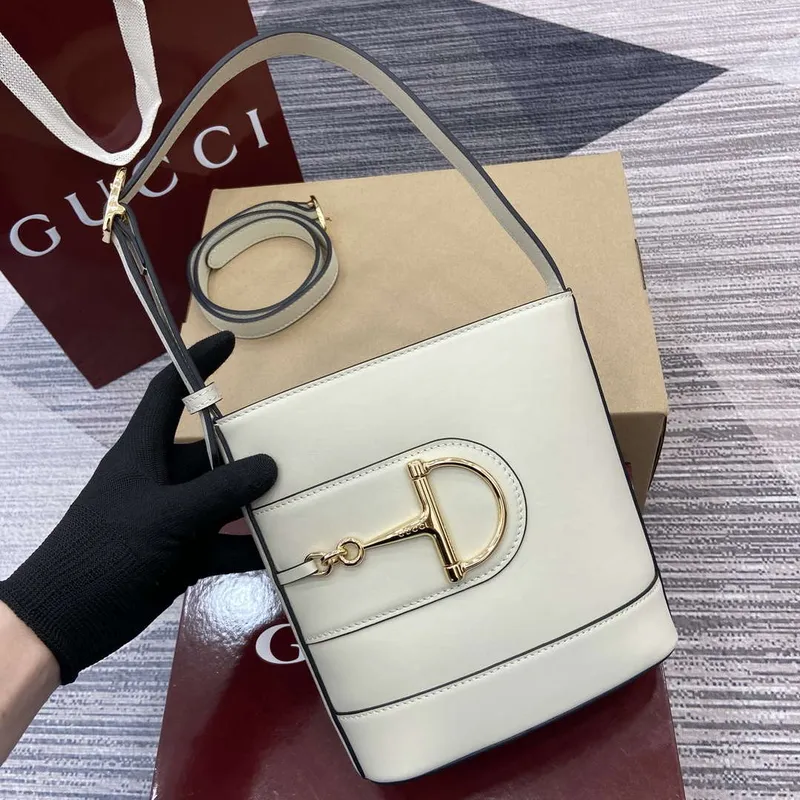 Gucci 833665 Gucci 73 Small Bucket Bag White Leather