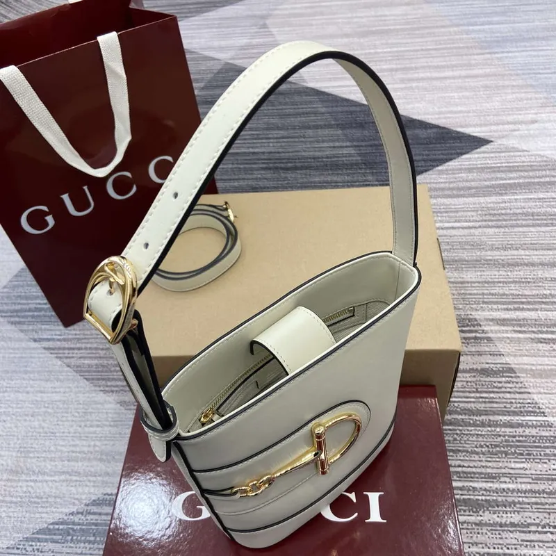 Gucci 833665 Gucci 73 Small Bucket Bag White Leather
