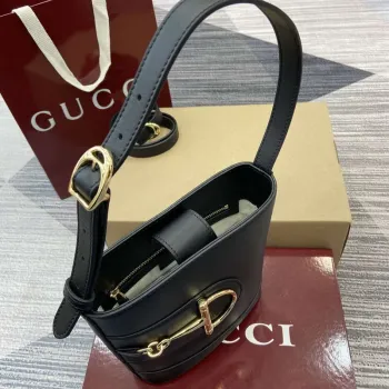 Gucci 833665 Gucci 73 Small Bucket Bag Black Leather