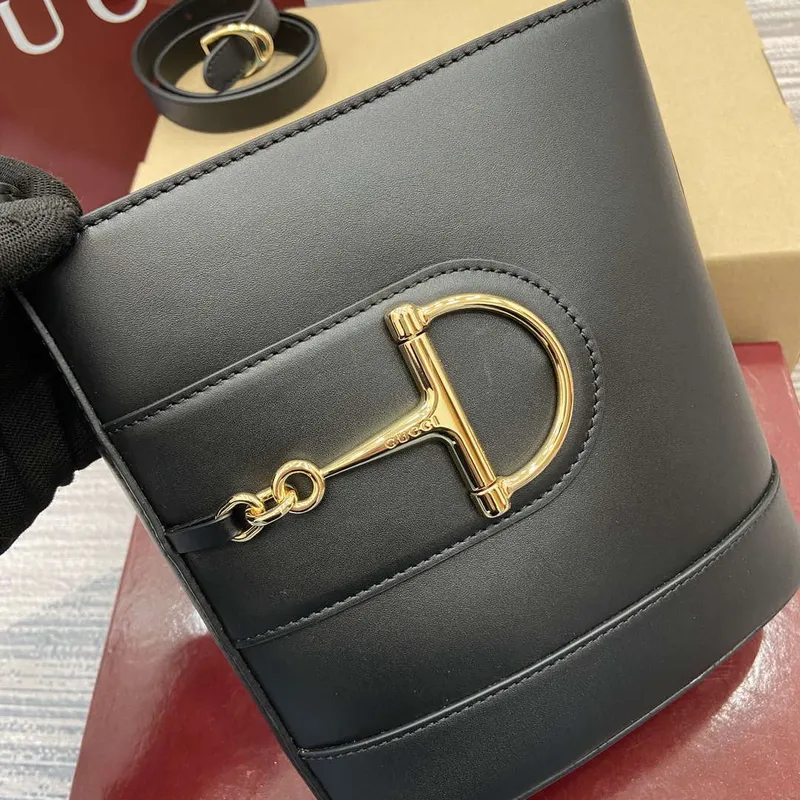 Gucci 833665 Gucci 73 Small Bucket Bag Black Leather