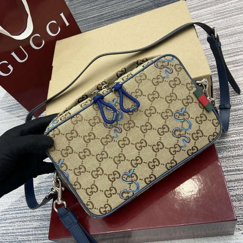 Gucci 817771 Small Embroidered Snake Crossbody Bag Apricot cloth