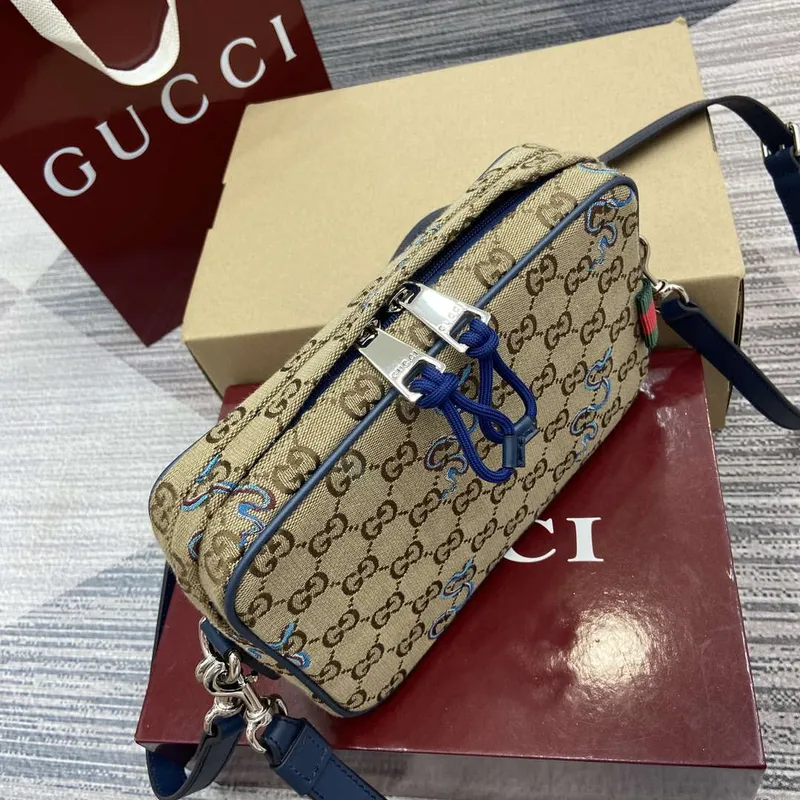 Gucci 817771 Small Embroidered Snake Crossbody Bag Apricot cloth