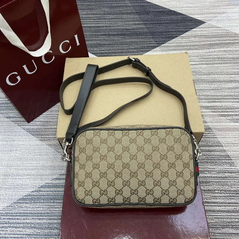 Gucci 834802 GG Canvas Small Crossbody Bag Dark brown