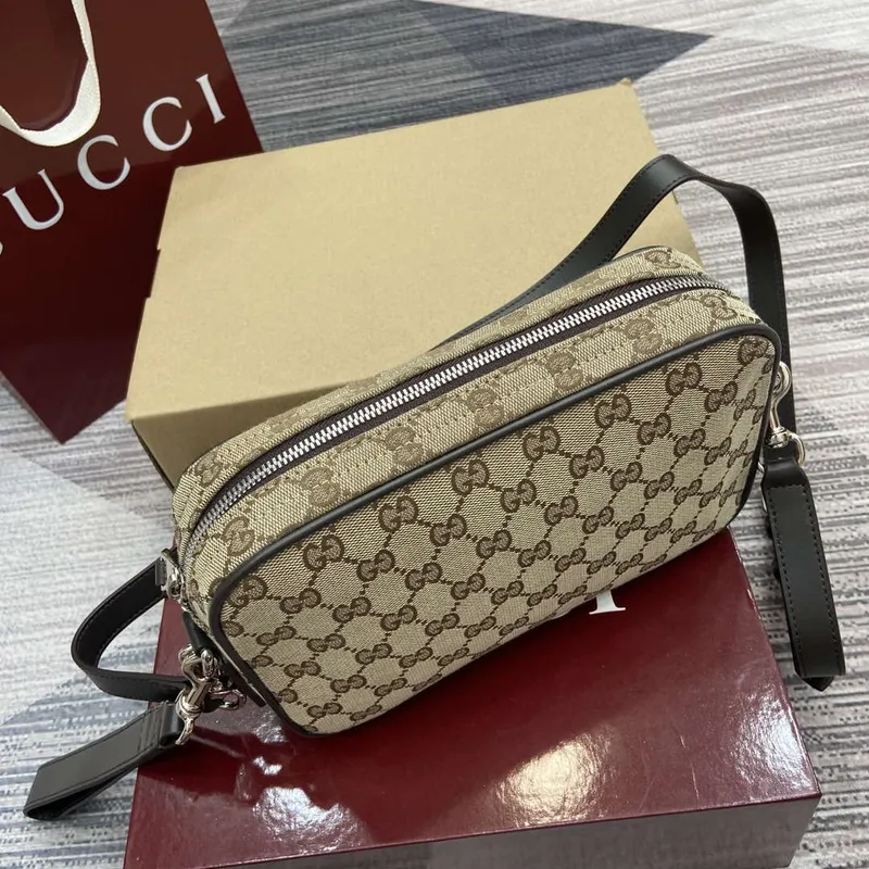 Gucci 834802 GG Canvas Small Crossbody Bag Dark brown