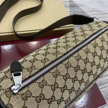 Gucci 834455 GG Canvas Small Cylinder Bag Dark brown