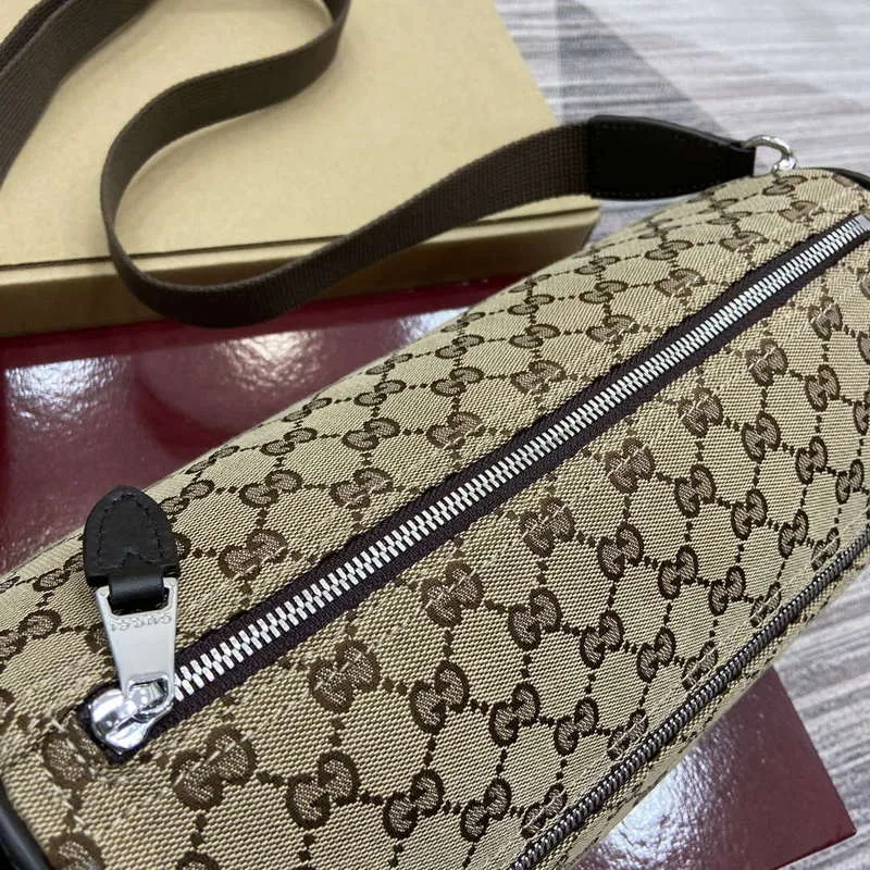 Gucci 834455 GG Canvas Small Cylinder Bag Dark brown