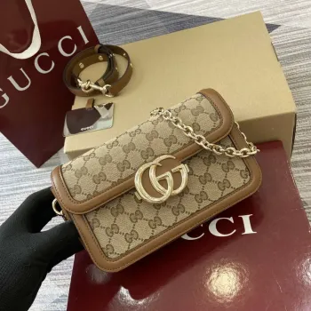 Gucci 826761 Gucci Go Small Shoulder Bag Brown Cloth