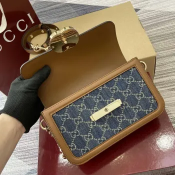 Gucci 826761 Gucci Go Small Shoulder Bag Blue Jeans