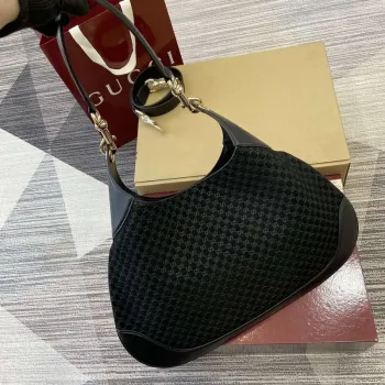 Gucci 834981 Gucci B medium Shoulder Bag Black Velvet Embossed