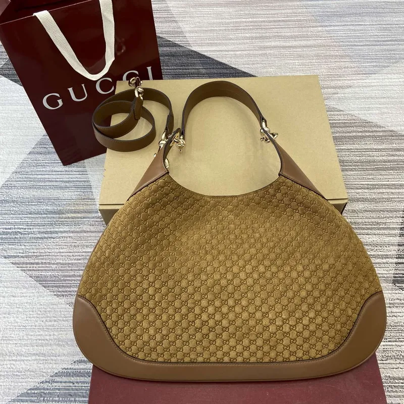 Gucci 834981 Gucci B medium Shoulder Bag Brown velvet embossed