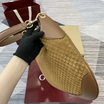 Gucci 834981 Gucci B medium Shoulder Bag Brown velvet embossed