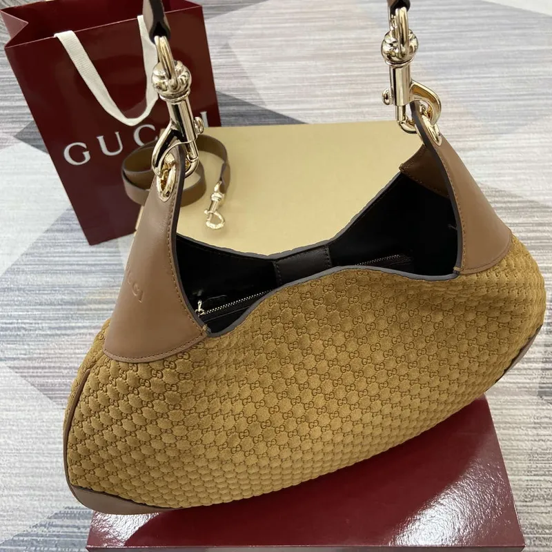 Gucci 834981 Gucci B medium Shoulder Bag Brown velvet embossed