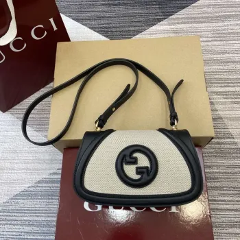 Gucci 815700 Gucci Blondie mini shoulder bag Black with beige cotton linen canvas