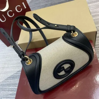 Gucci 815700 Gucci Blondie mini shoulder bag Black with beige cotton linen canvas