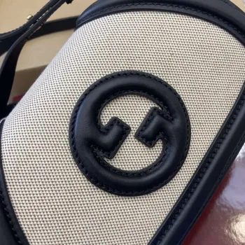 Gucci 815700 Gucci Blondie mini shoulder bag Black with beige cotton linen canvas