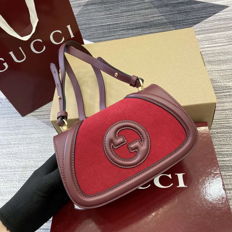 Gucci 815700 Gucci Blondie mini shoulder bag Suede leather Wine Red