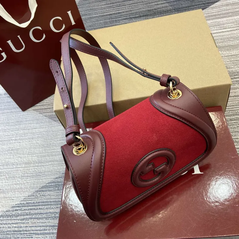 Gucci 815700 Gucci Blondie mini shoulder bag Suede leather Wine Red