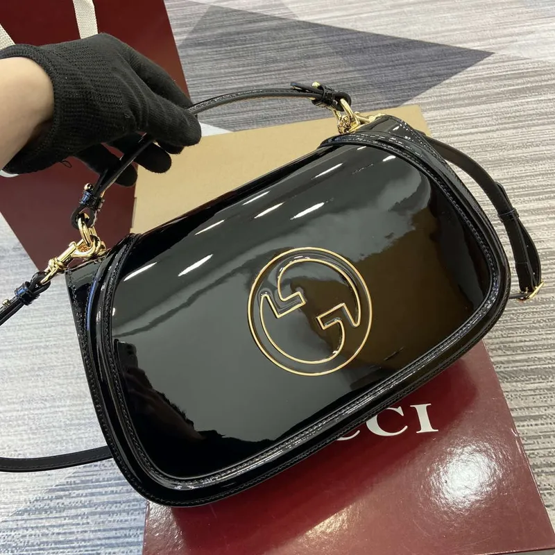 Gucci 815719 Gucci Blondie Medium top handle bag Patent Leather Black