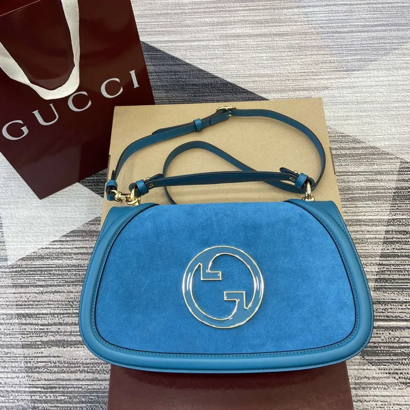 Gucci 815719 Gucci Blondie Medium top handle bag Blue suede