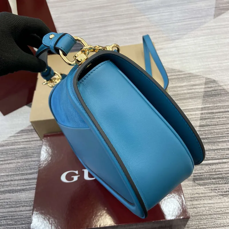 Gucci 815719 Gucci Blondie Medium top handle bag Blue suede