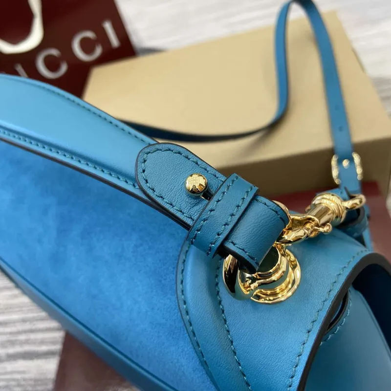 Gucci 815719 Gucci Blondie Medium top handle bag Blue suede