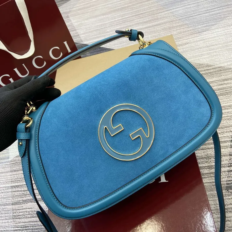 Gucci 815719 Gucci Blondie Medium top handle bag Blue suede