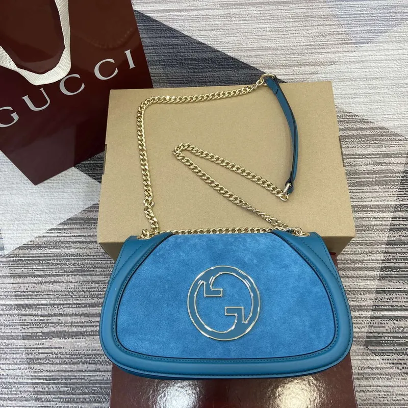 Gucci 815715 Gucci Blondie small shoulder bag Blue Suede Leather