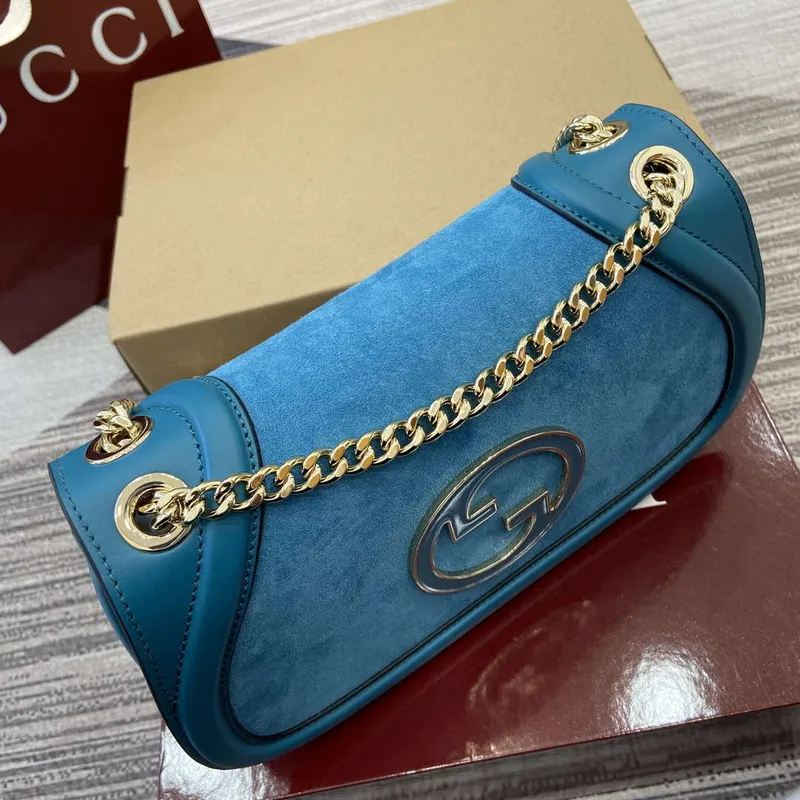 Gucci 815715 Gucci Blondie small shoulder bag Blue Suede Leather