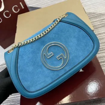 Gucci 815715 Gucci Blondie small shoulder bag Blue Suede Leather