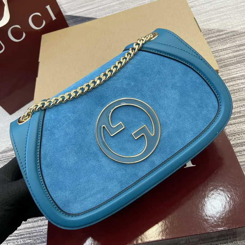 Gucci 815715 Gucci Blondie small shoulder bag Blue Suede Leather