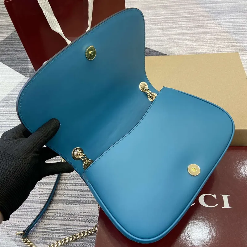 Gucci 815715 Gucci Blondie small shoulder bag Blue Suede Leather