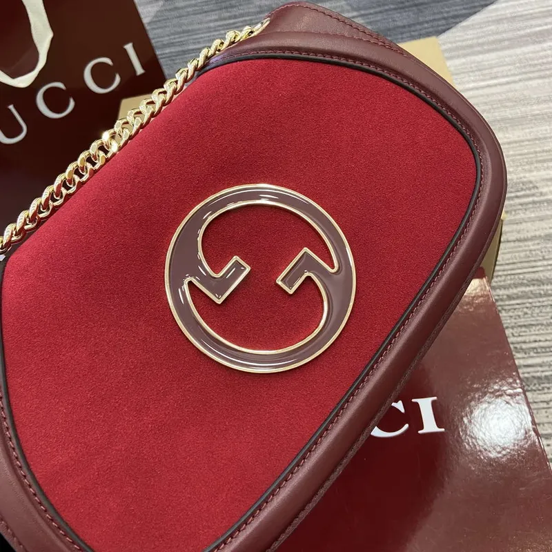 Gucci 815715 Gucci Blondie small shoulder bag Red and Wine red Suede Leather