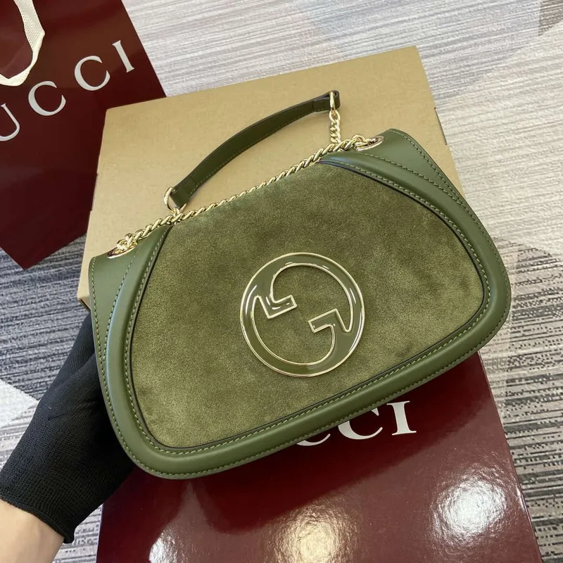 Gucci 815715 Gucci Blondie small shoulder bag Green Suede Leather