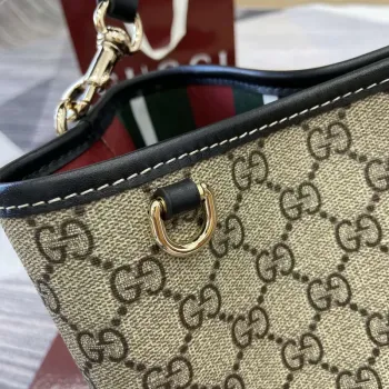 Gucci 815103 GG Emblem bucket bag Beige and Black
