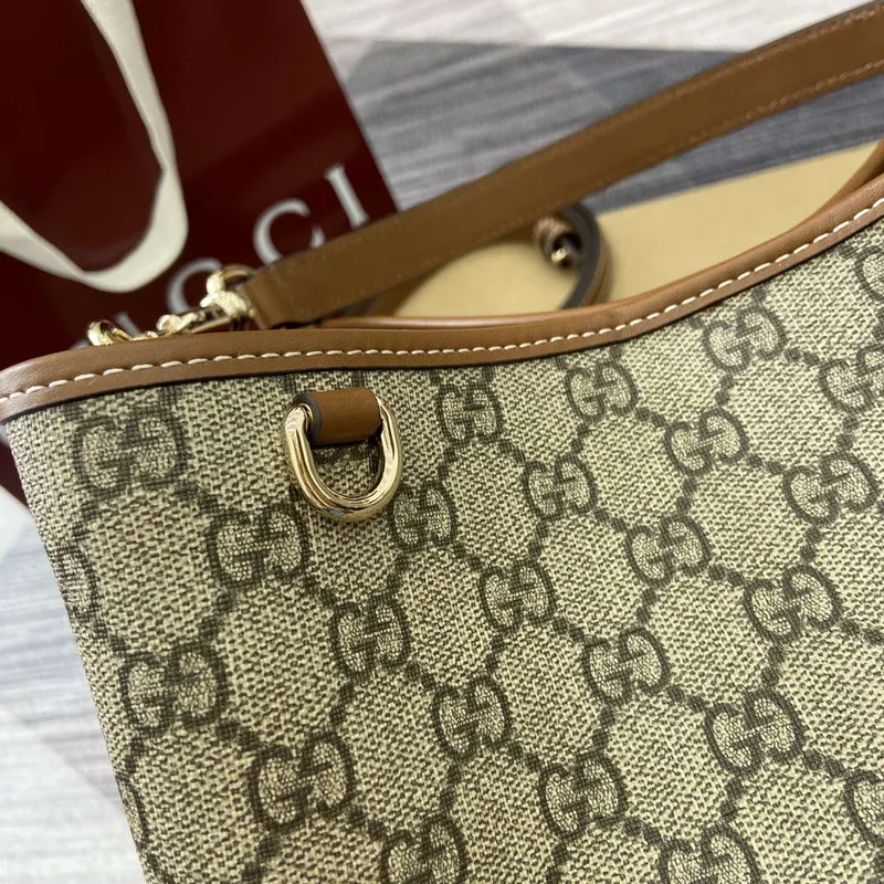 Gucci 815103 GG Emblem bucket bag Beige and dark brown