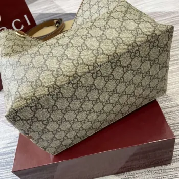 Gucci 815103 GG Emblem bucket bag Beige and dark brown