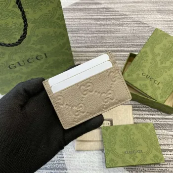 Gucci 815883 GG Emblem card case Taupe Leather