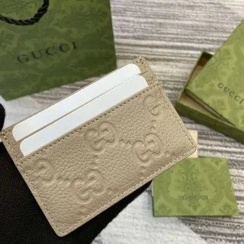 Gucci 815883 GG Emblem card case Taupe Leather