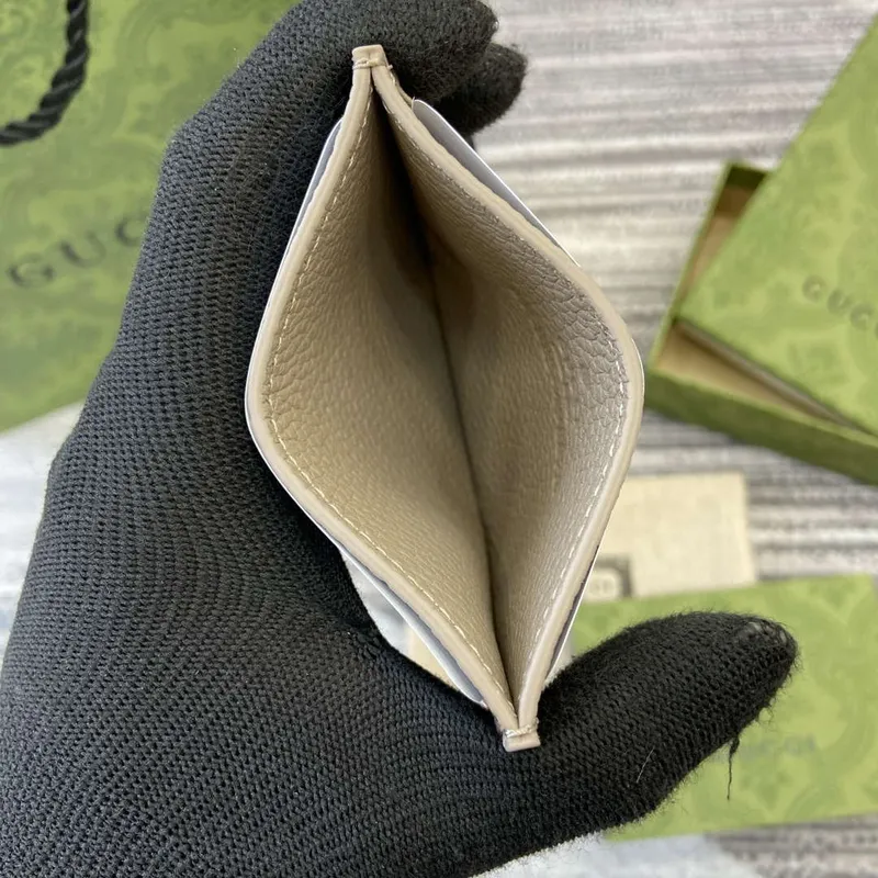 Gucci 815883 GG Emblem card case Taupe Leather