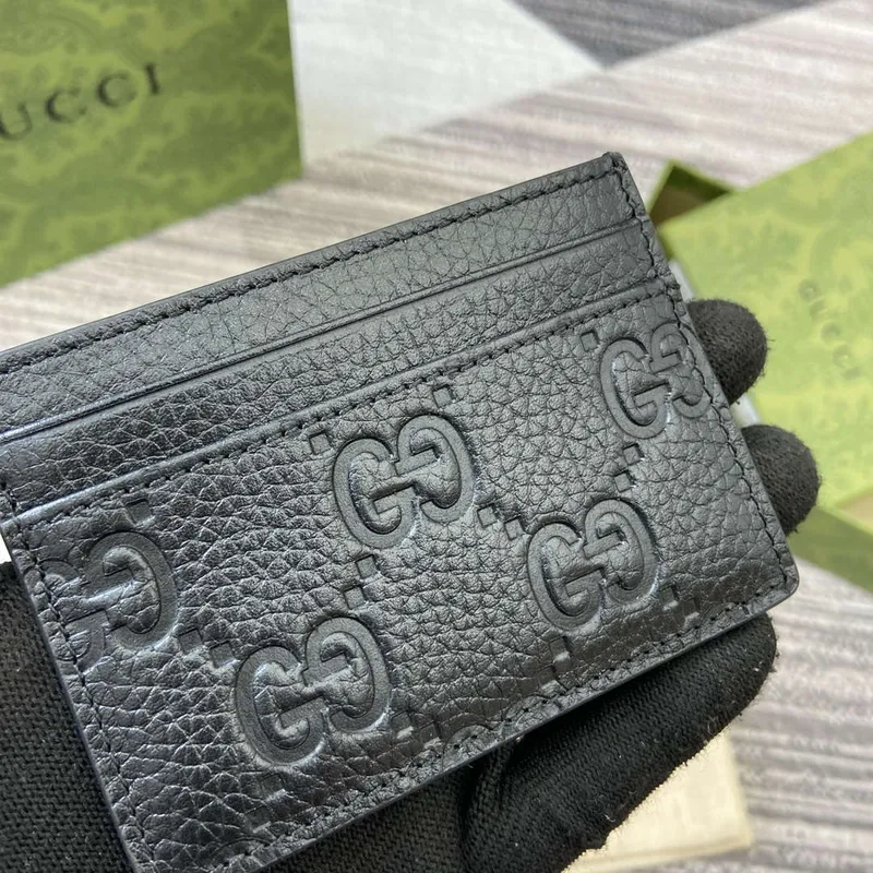 Gucci 815883 GG Emblem card case Black Leather