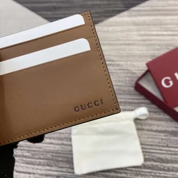 Gucci 818952 GG Emblem card case Brown Leather