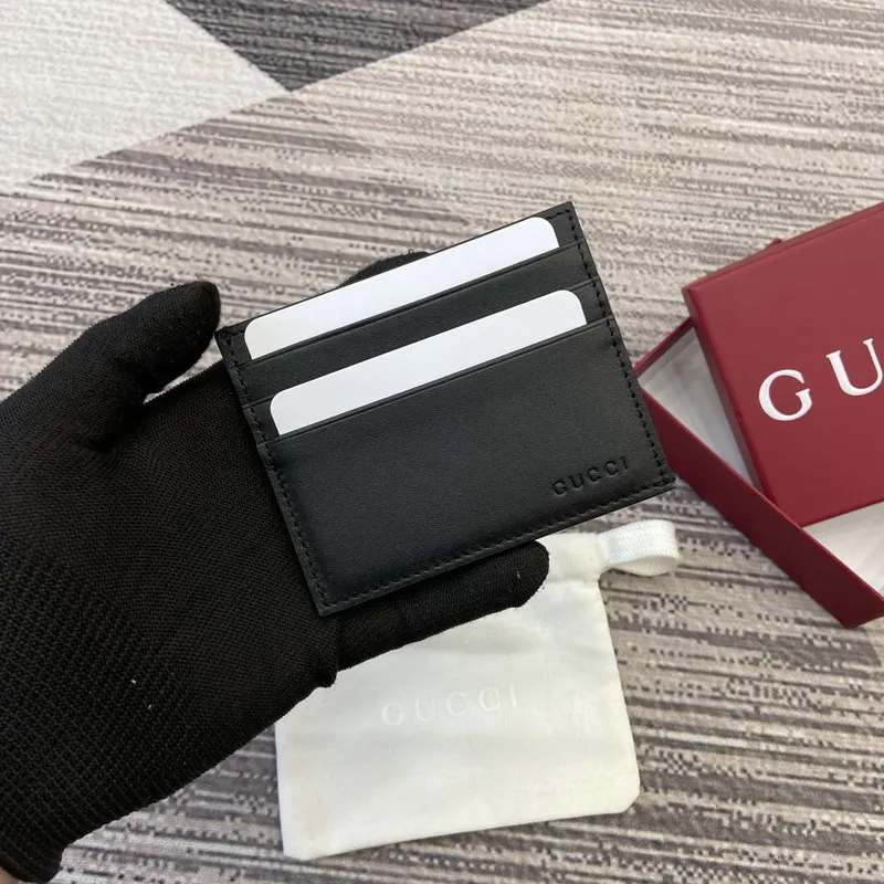 Gucci 818952 GG Emblem card case Black Leather