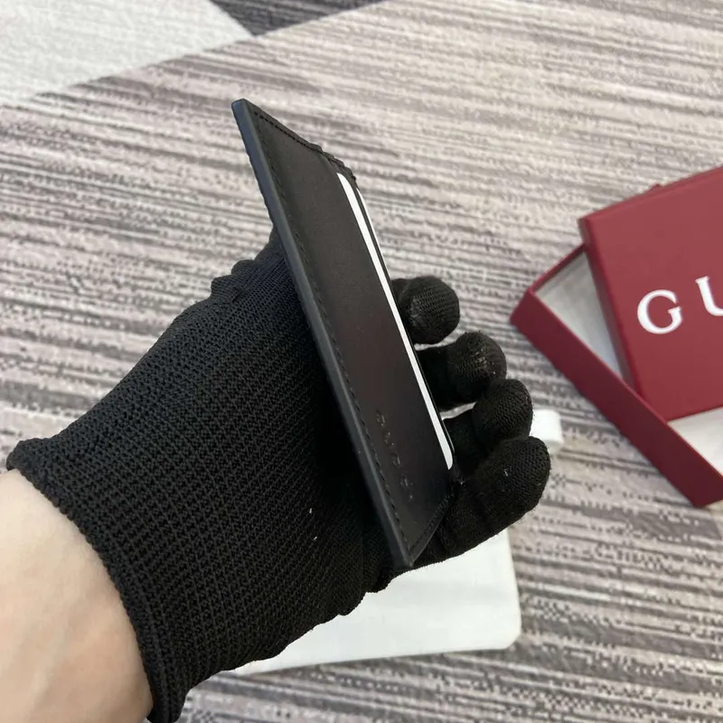 Gucci 818952 GG Emblem card case Black Leather