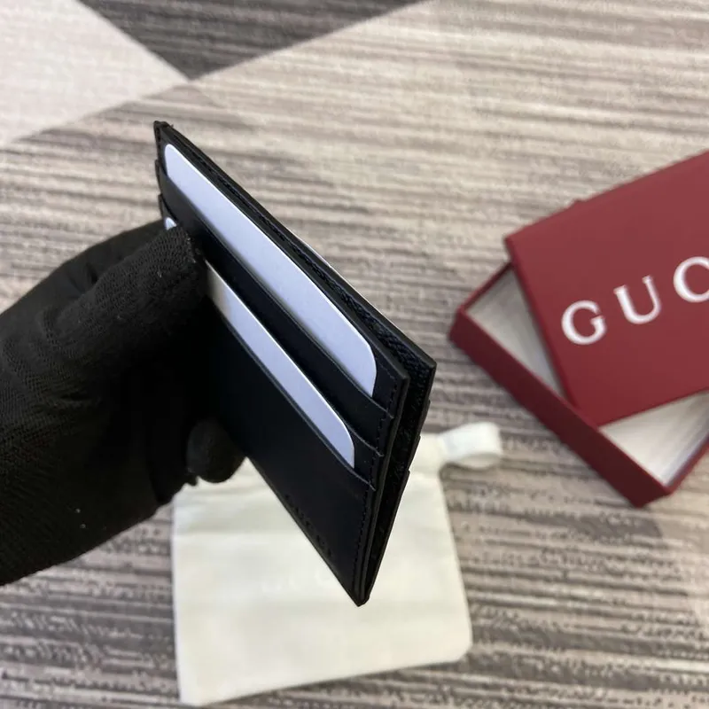 Gucci 818952 GG Emblem card case Black Leather