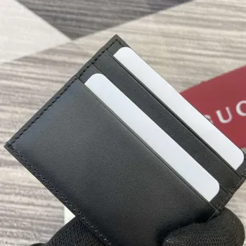 Gucci 818952 GG Emblem card case Black Leather