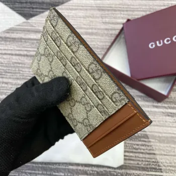 Gucci 821208 GG Emblem card case Beige and dark brown